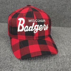 Wisconsin Badgers Hat Cap Snap Back Red Buffalo Plaid NCAA College Football Mens